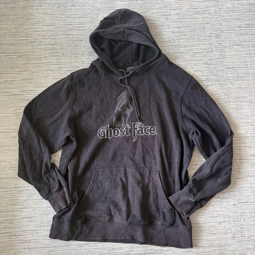 Ghost Face Scream Graphic Hoodie Black Pullover Sweatshirt Size Large